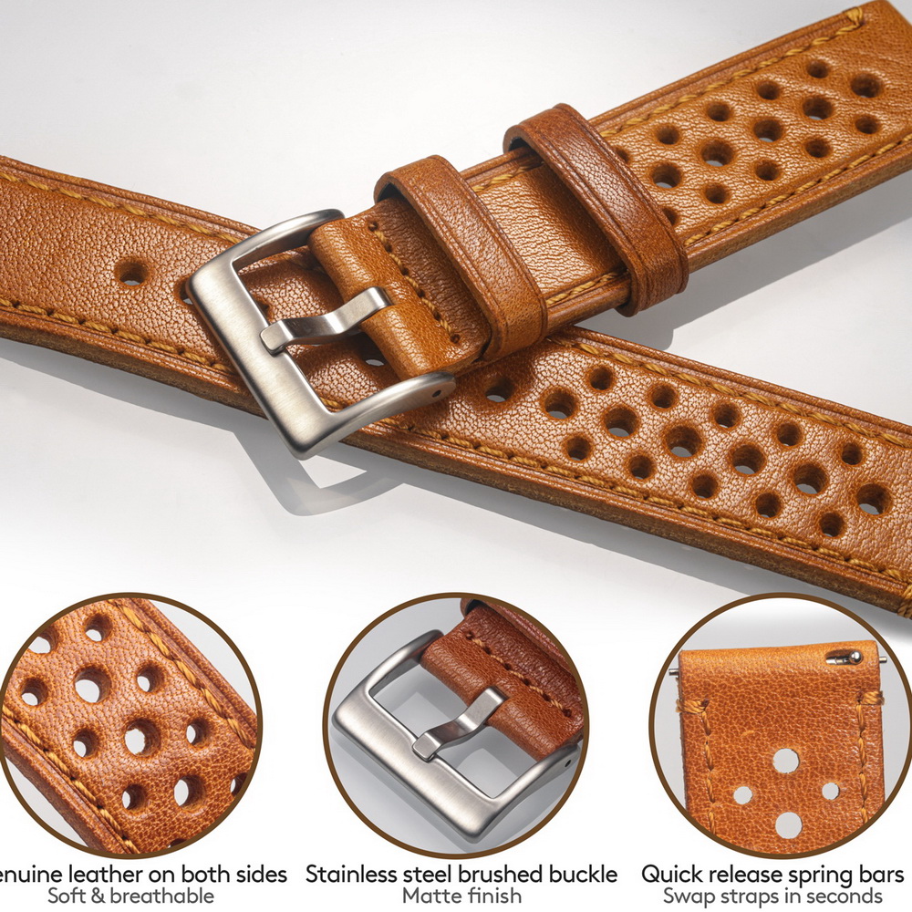 Hemsut Cowhide Watch Band Quic - Leather Strap Quick Release 评论和价格